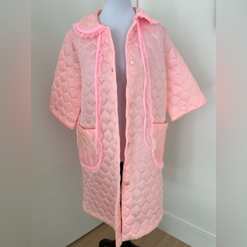 VINTAGE Hamilton Lingerie Pink Quilted Housecoat Robe Made Canada Retro 60's - Picture 7 of 15